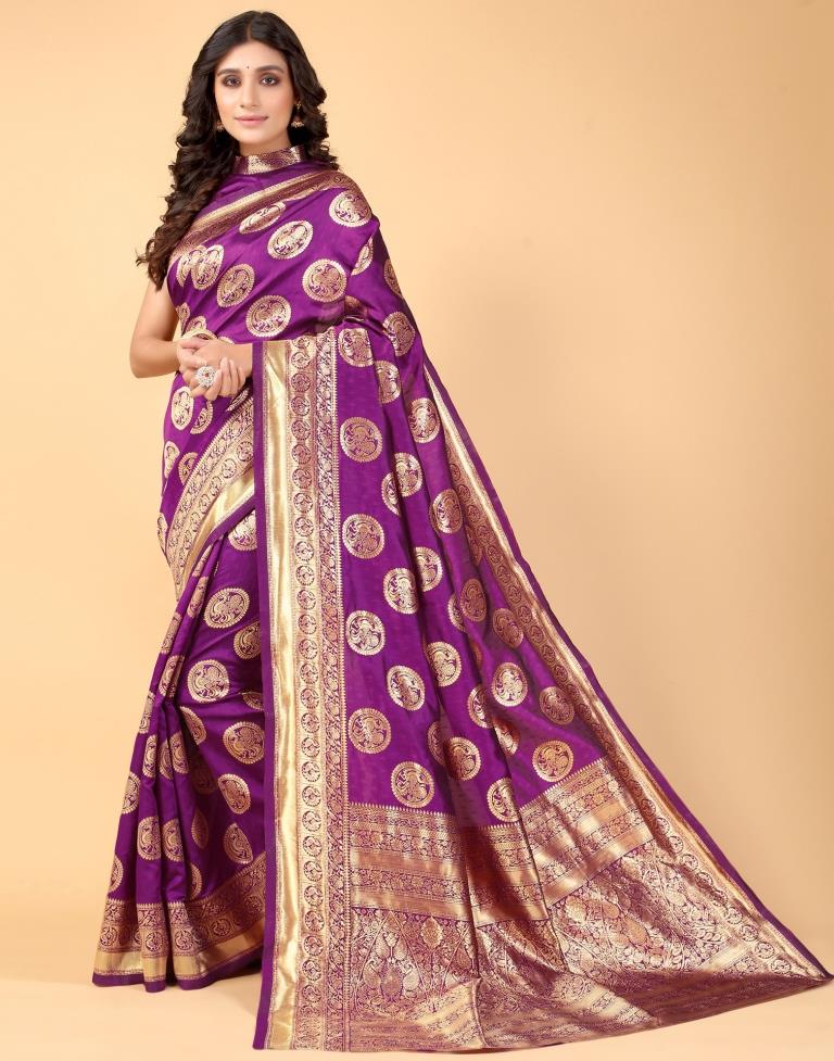 Magenta And Golden Silk Saree | Sudathi