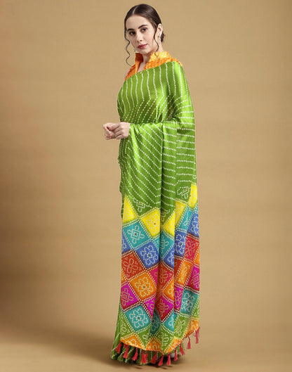 Parrot Green Bandhani Silk Saree | Sudathi