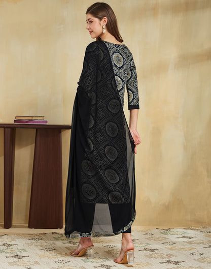 Black Crepe Bandhani Printed Straight Kurta Set With Dupatta