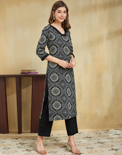 Black Crepe Bandhani Printed Straight Kurta Set With Dupatta