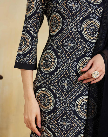 Black Crepe Bandhani Printed Straight Kurta Set With Dupatta