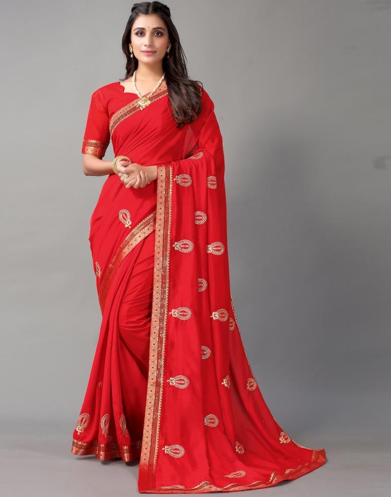 Red Embroidery Saree | Sudathi