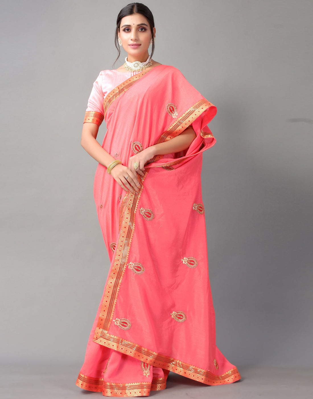 Rose Pink Embroidery Saree | Sudathi