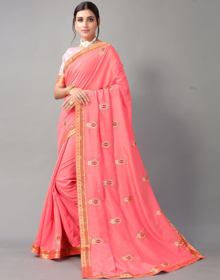 Rose Pink Embroidery Saree | Sudathi