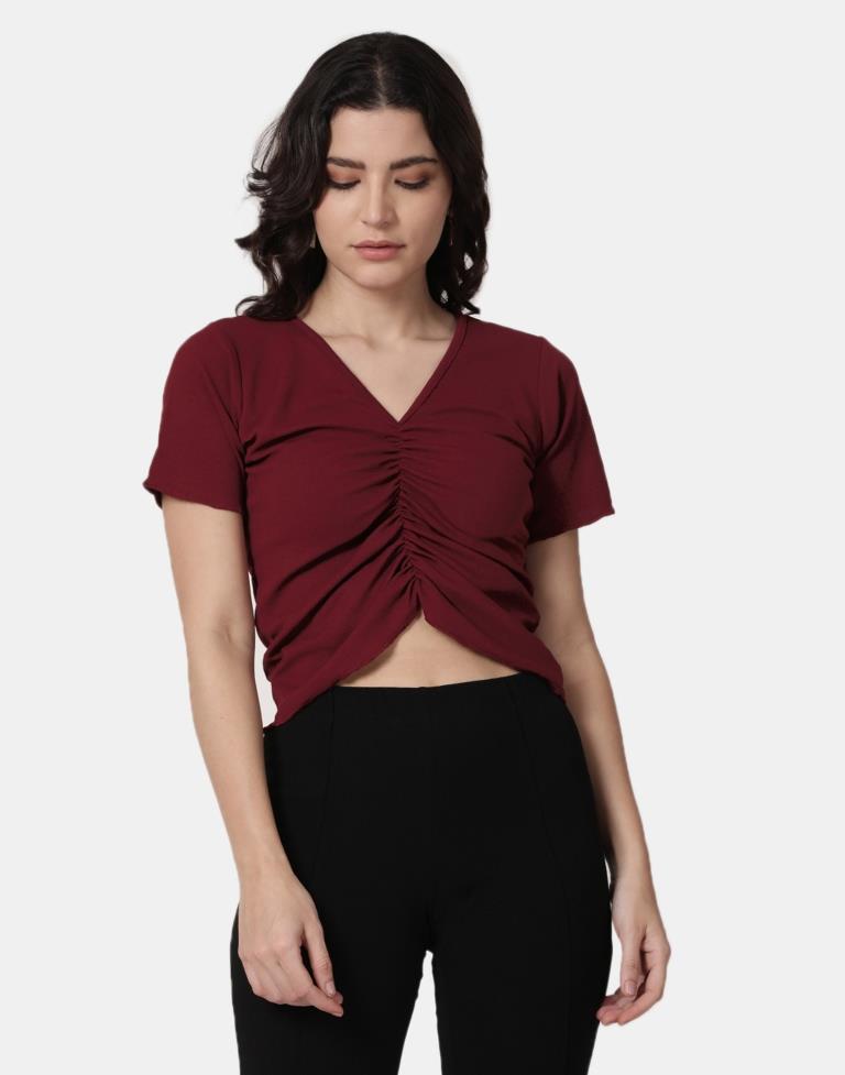 Maroon Colored Lycra Knitted Top | Sudathi