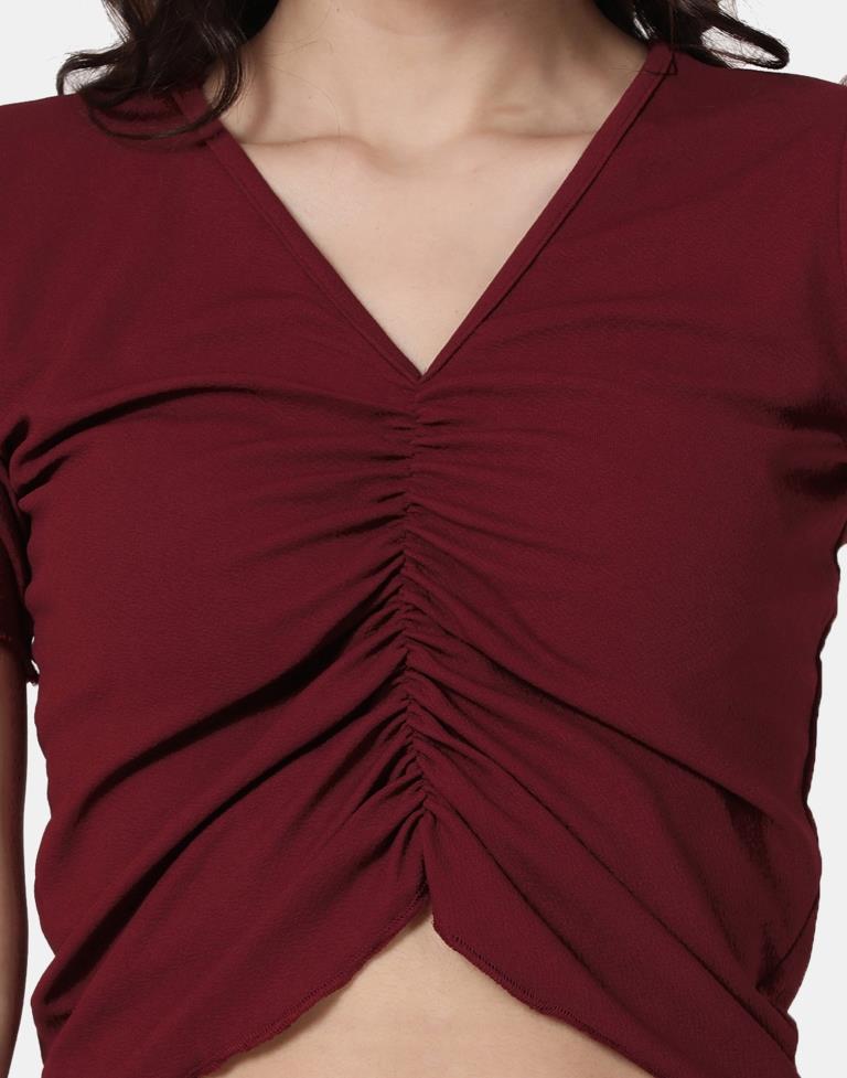 Maroon Colored Lycra Knitted Top | Sudathi