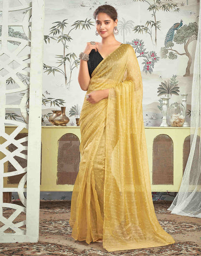 Ready To Wear Mustard Yellow Woven Silk Saree