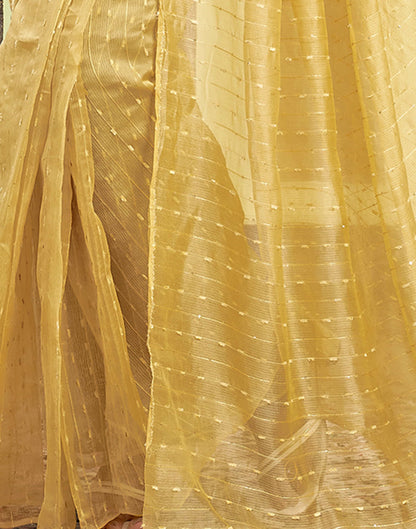 Ready To Wear Mustard Yellow Woven Silk Saree