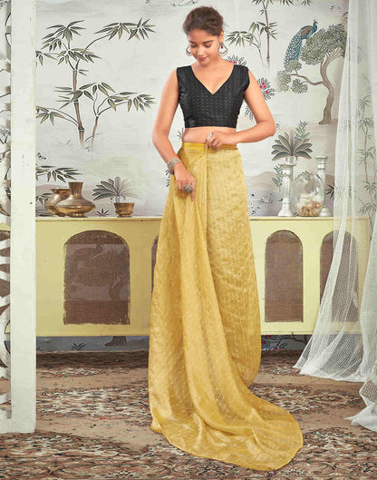 Ready To Wear Mustard Yellow Woven Silk Saree