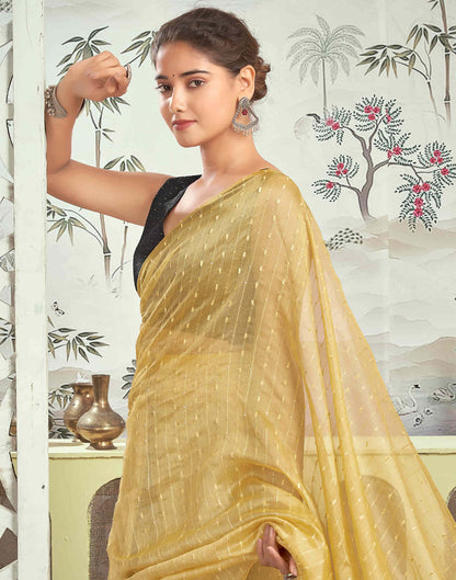 Ready To Wear Mustard Yellow Woven Silk Saree