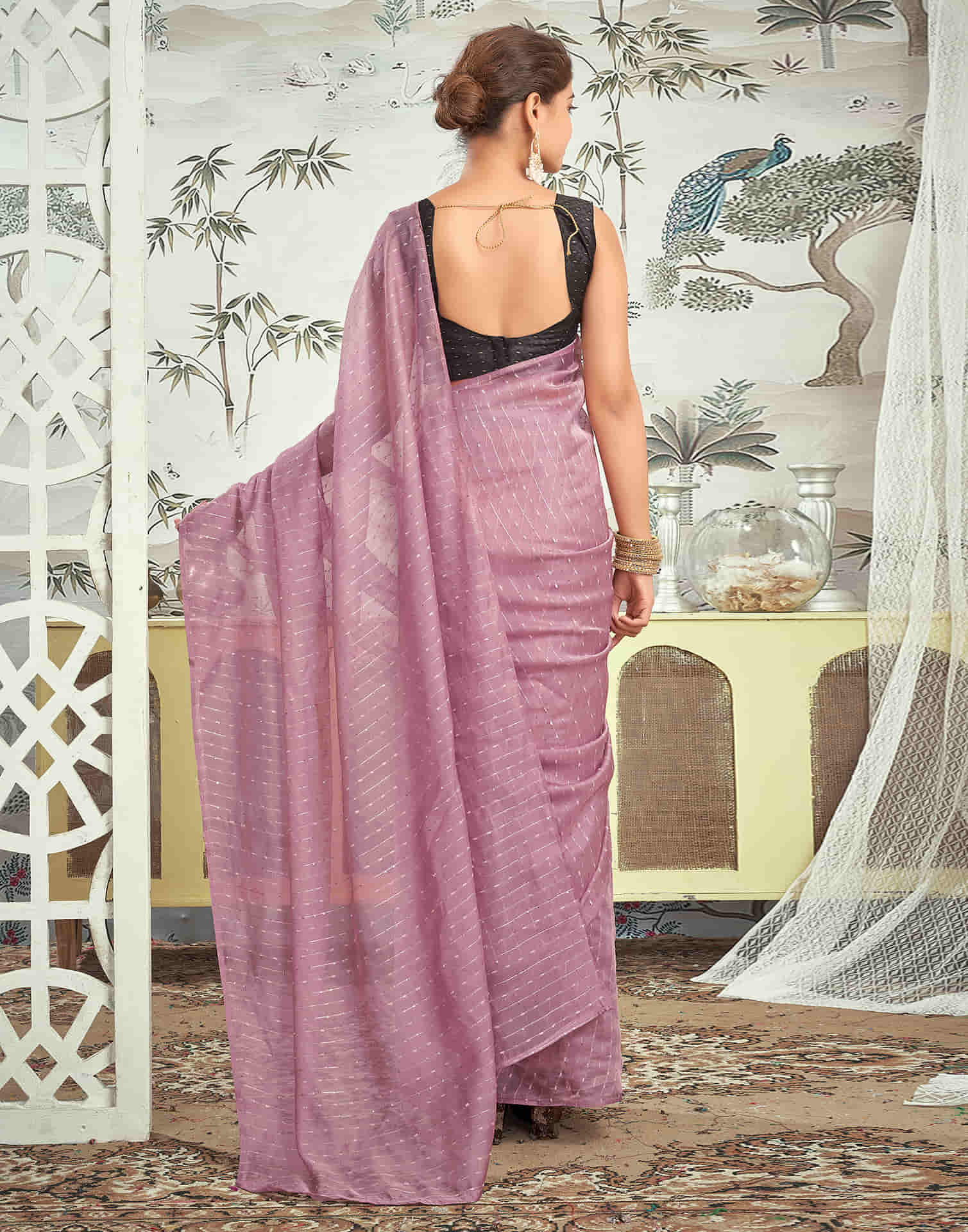 Ready To Wear Mauve Woven Silk Saree