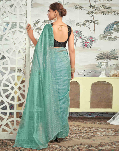 Ready To Wear Turquoise Woven Silk Saree