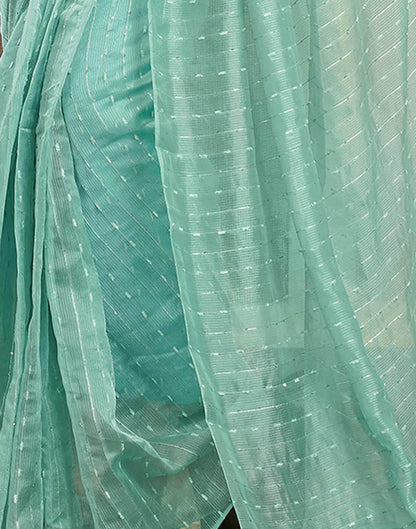 Ready To Wear Turquoise Woven Silk Saree