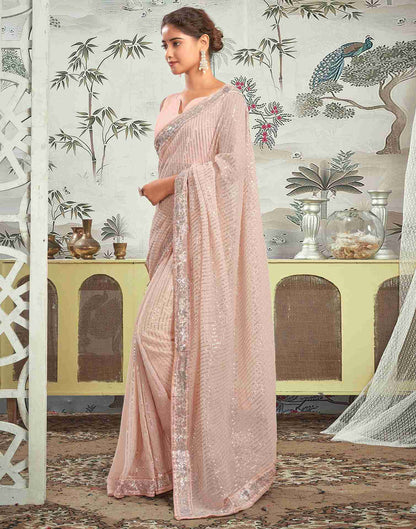 Ready To Wear Light Peach Pink Georgette Sequence Embellished Saree