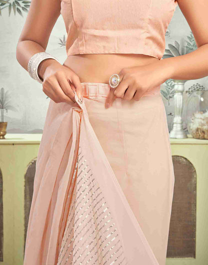 Ready To Wear Light Peach Pink Georgette Sequence Embellished Saree