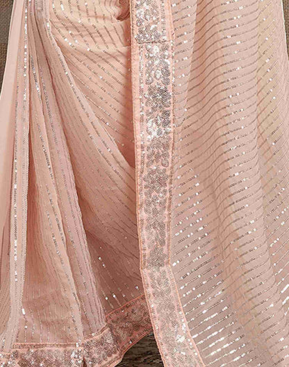 Ready To Wear Light Peach Pink Georgette Sequence Embellished Saree