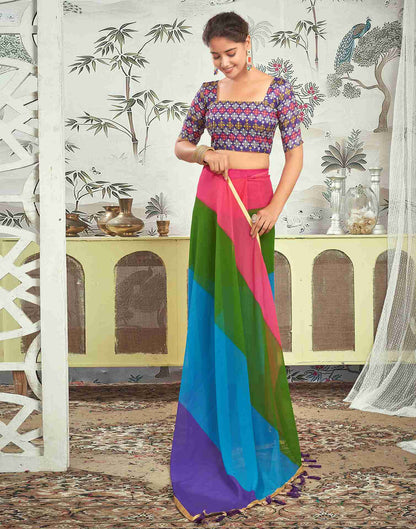 Ready To Wear Multicoloured Georgette Plain Saree