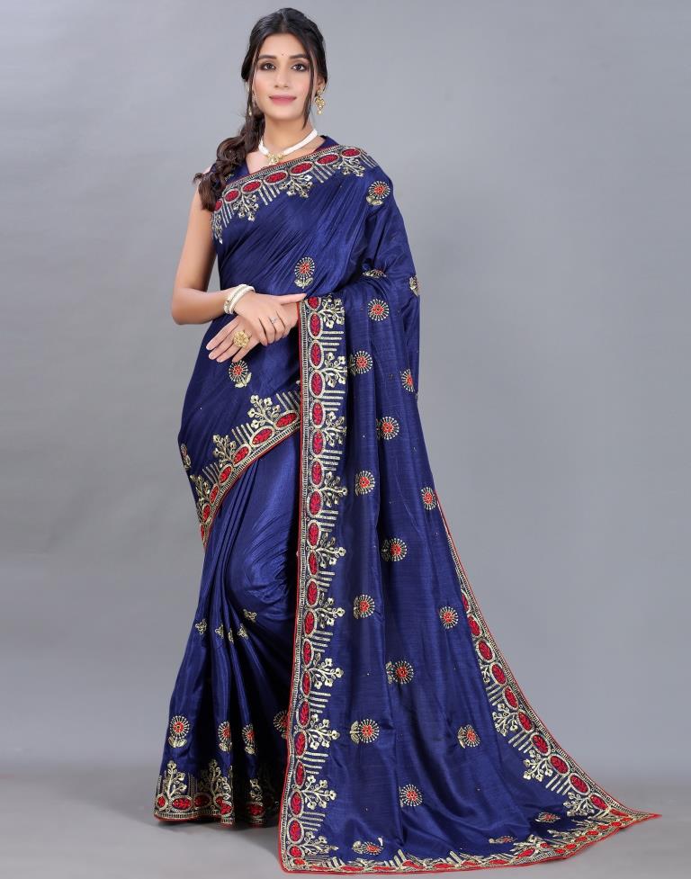 Navy Blue Embroidery Saree | Sudathi