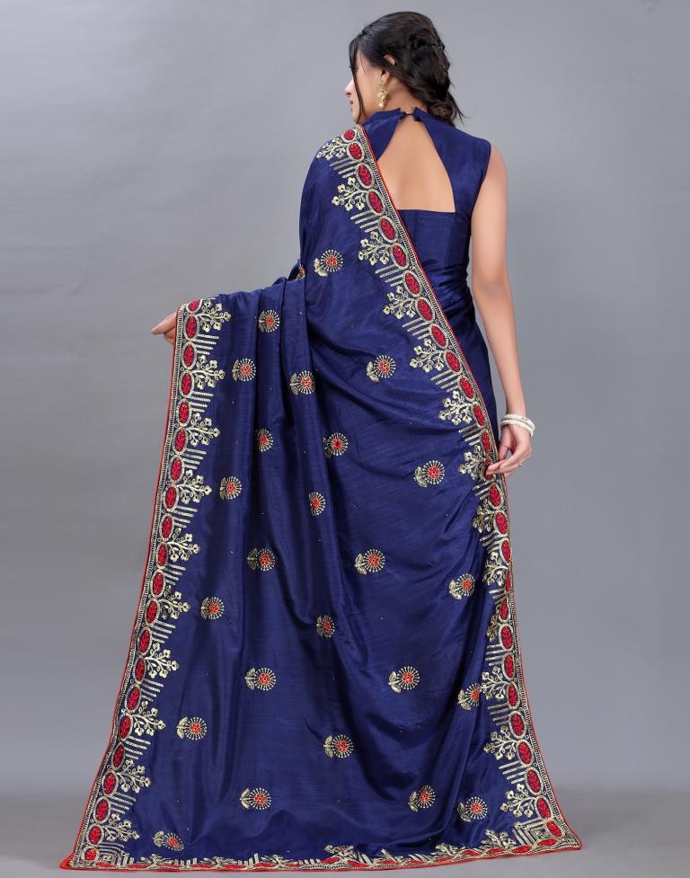 Navy Blue Embroidery Saree | Sudathi