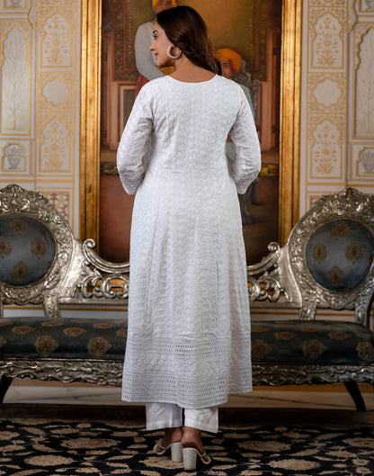 White Rayon Chikankari Embroidery Anarkali Kurta Set With Dupatta