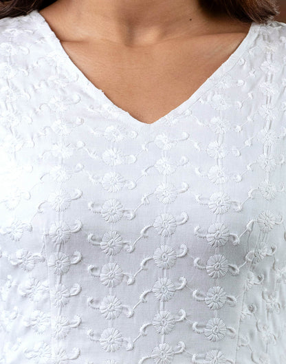 White Rayon Chikankari Embroidery Anarkali Kurta Set With Dupatta
