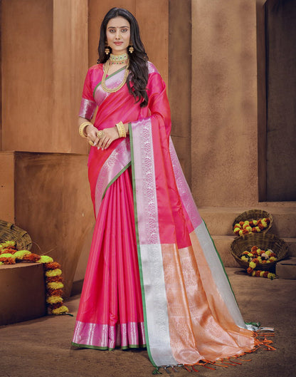 Hot Pink Silk Blend Saree | Sudathi