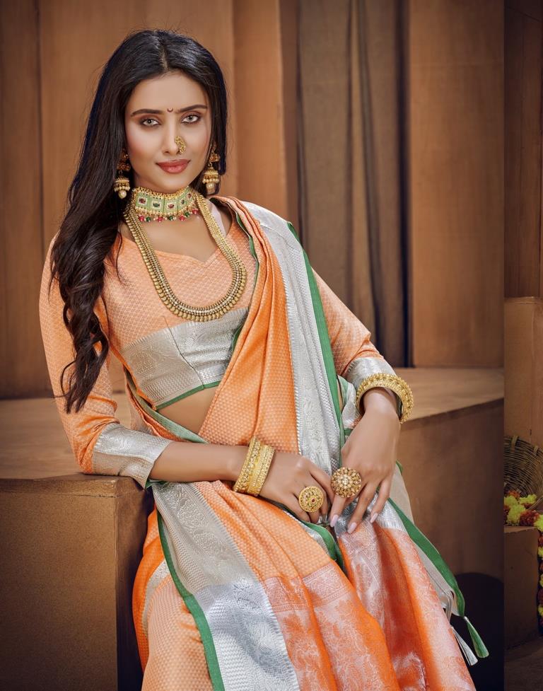 Light Orange Silk Blend Saree | Sudathi