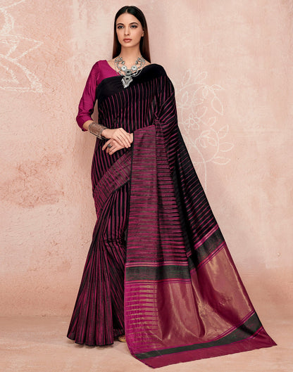 Black And Rani Pink Cotton Saree | Sudathi