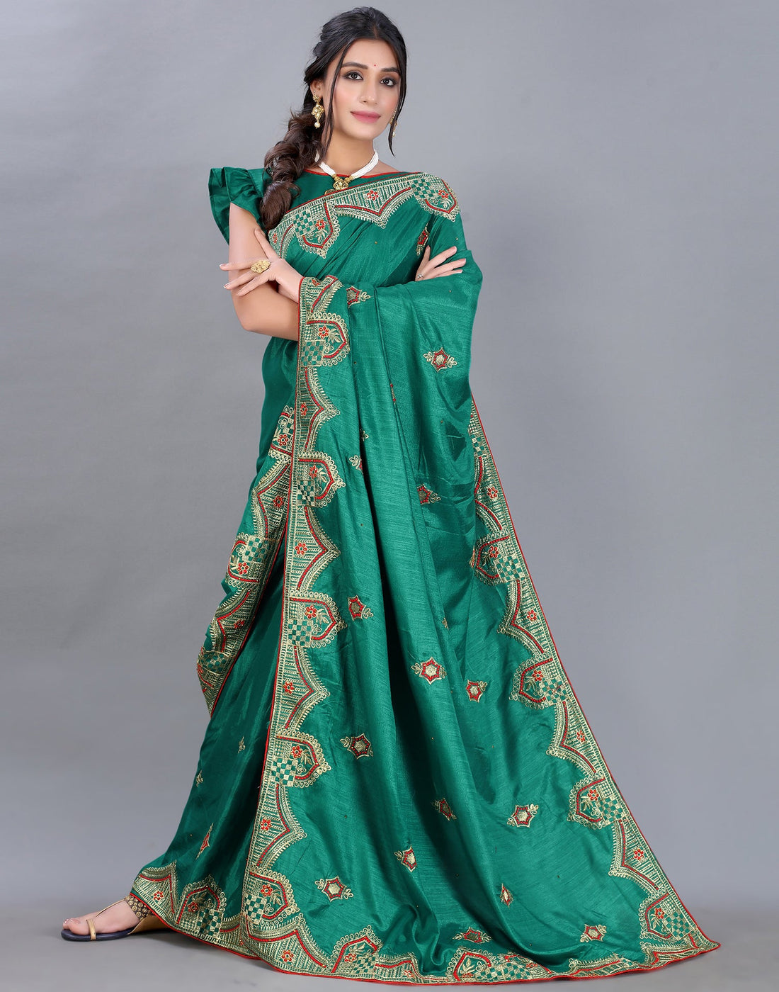 Green Embroidery Saree | Sudathi