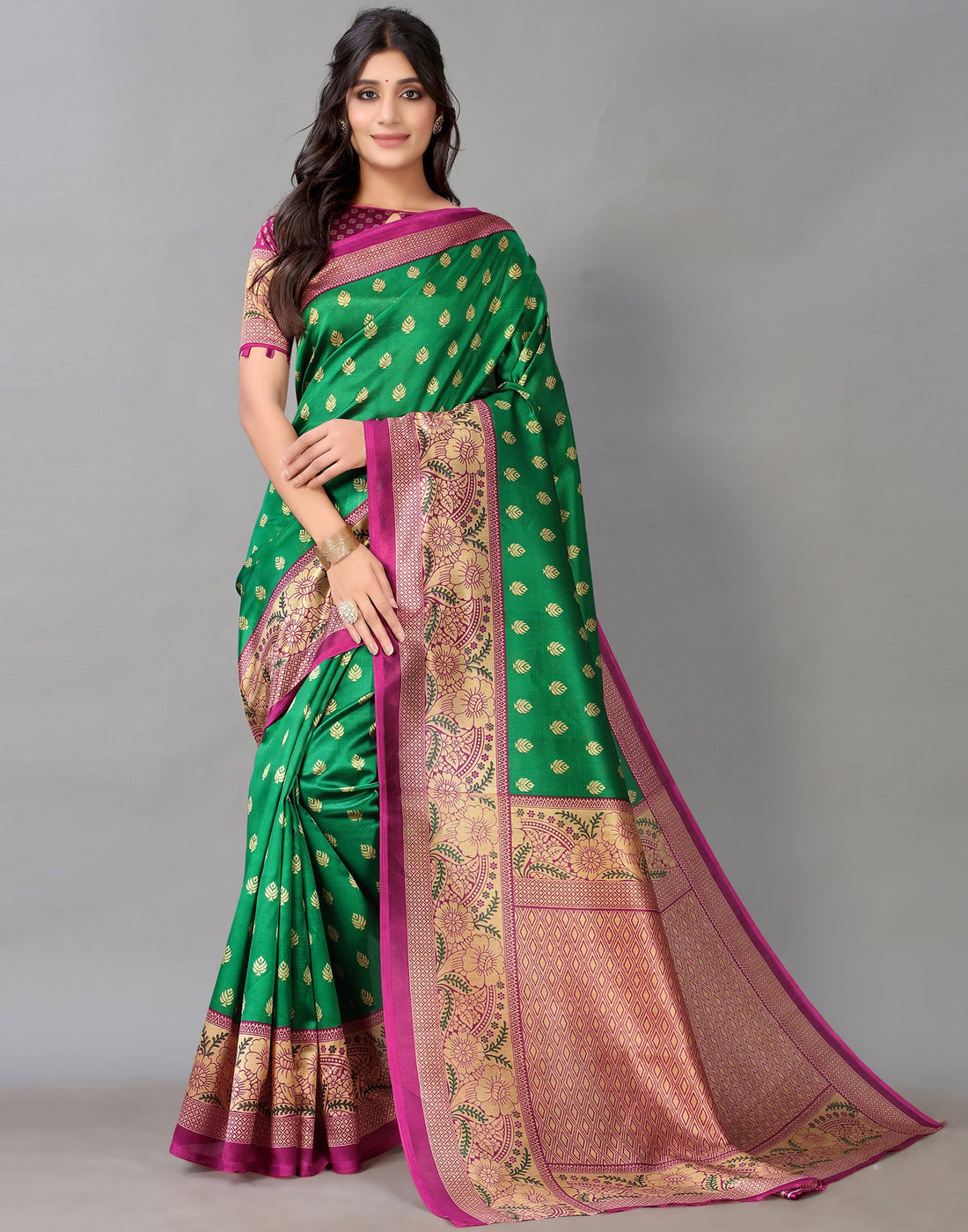 Green And Beige Silk Saree | Sudathi