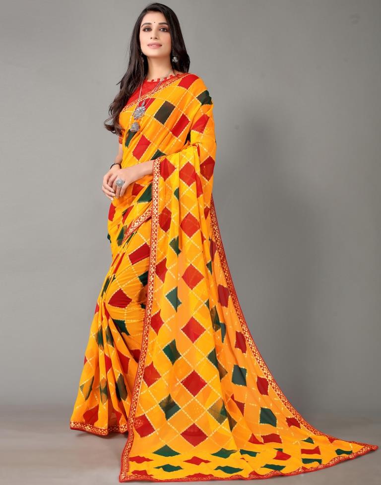 Turmeric Yellow And Multicolored Georgette Saree | Sudathi