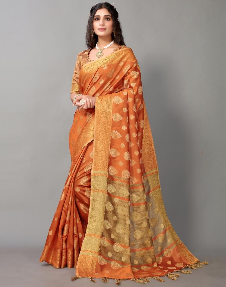 Orange Banarasi Silk Saree | Sudathi