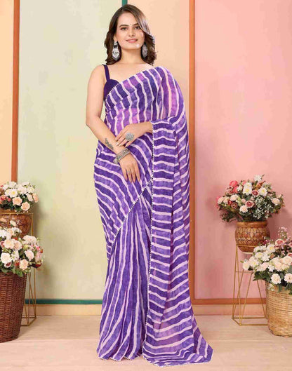 Ready To Wear Purple Georgette Printed Leheriya Saree