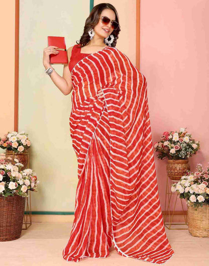 Ready To Wear Red Georgette Printed Leheriya Saree