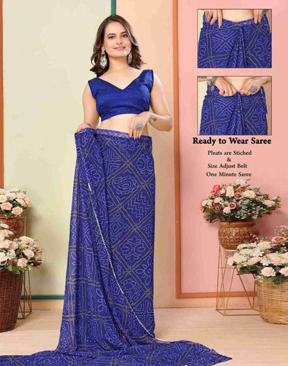 Ready To Wear Dark Blue Georgette Printed Bandhani Saree