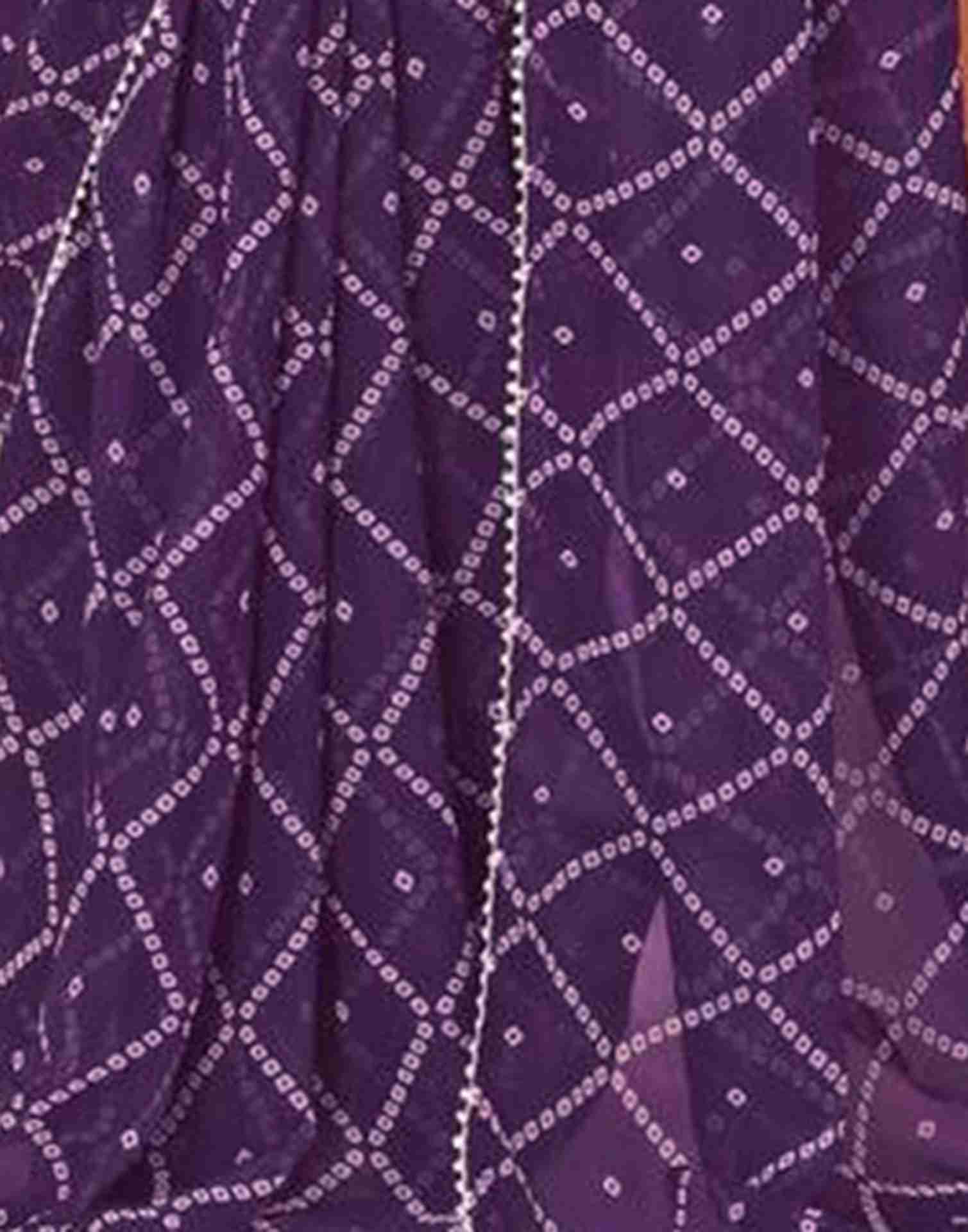 Ready To Wear Purple Georgette Printed Bandhani Saree