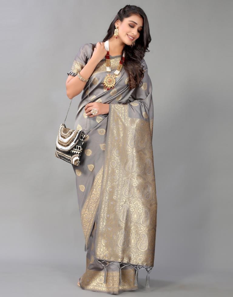 Grey And Golden Silk Saree | Sudathi