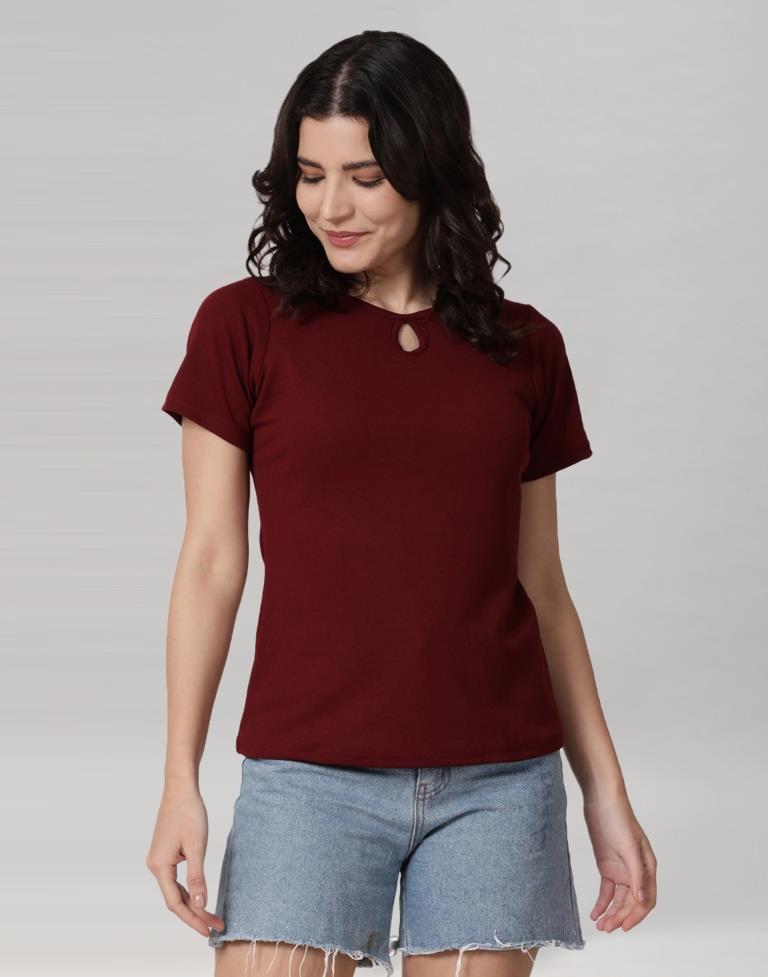 Maroon Coloured Lycra Knitted Top | Sudathi