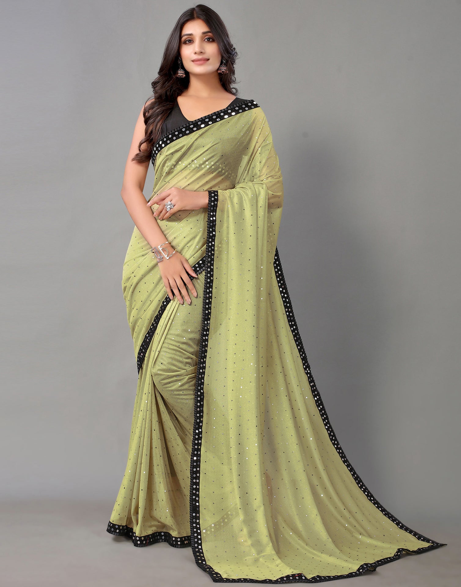 Light Olive Green Sequence Saree | Sudathi