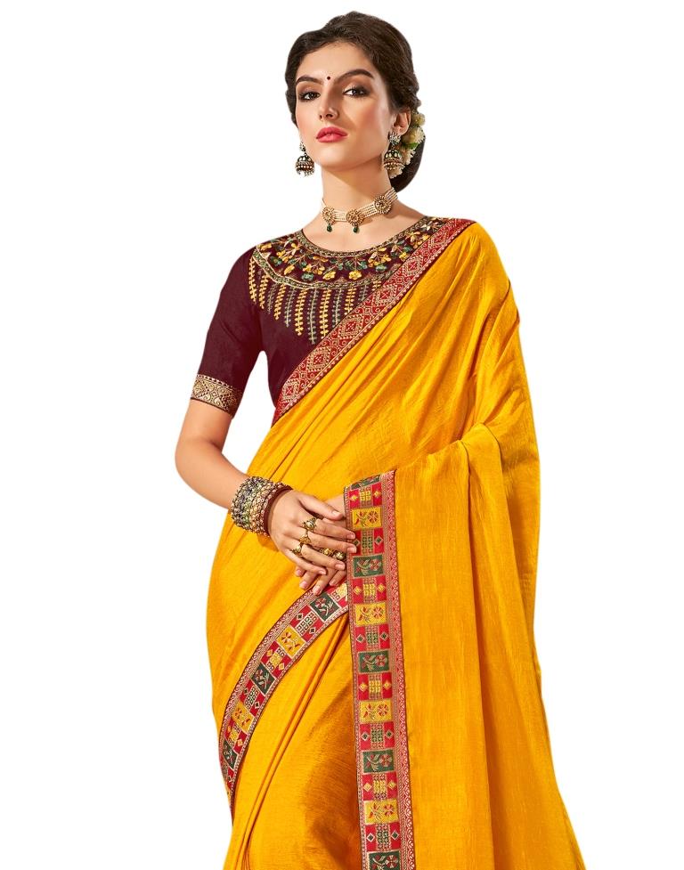 Turmeric Yellow Plain Silk Saree