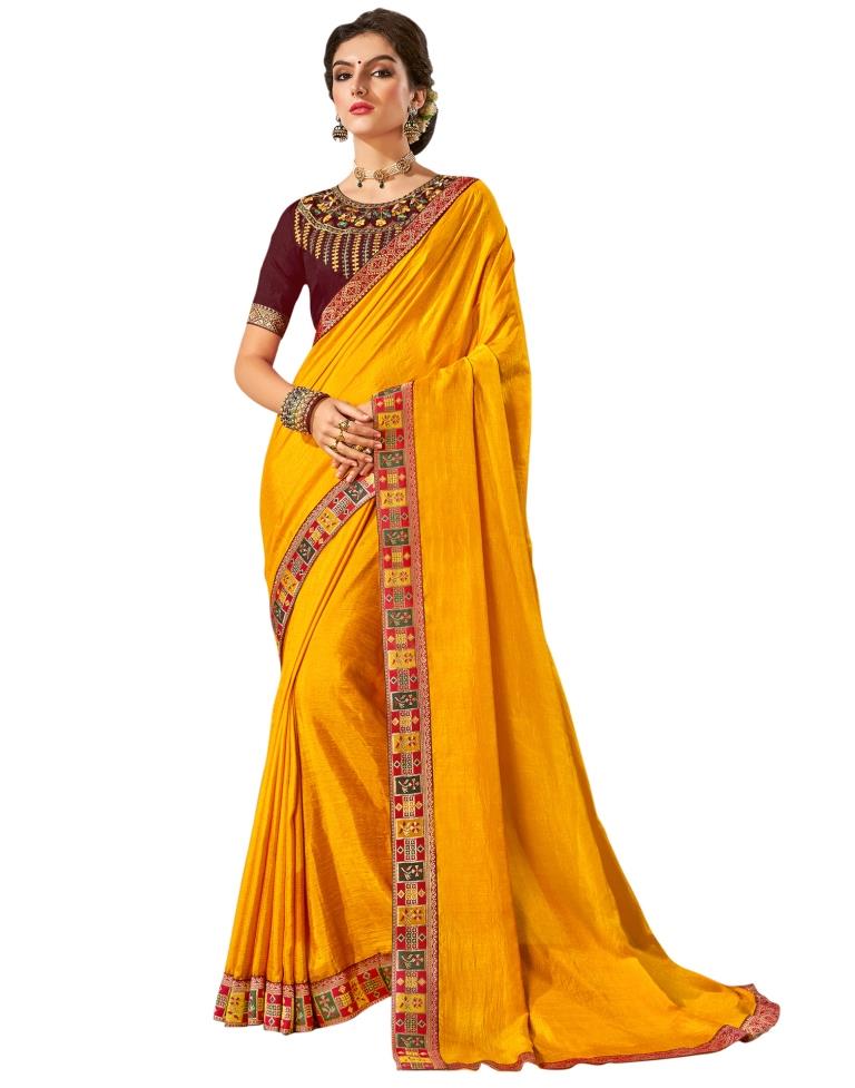 Turmeric Yellow Plain Silk Saree