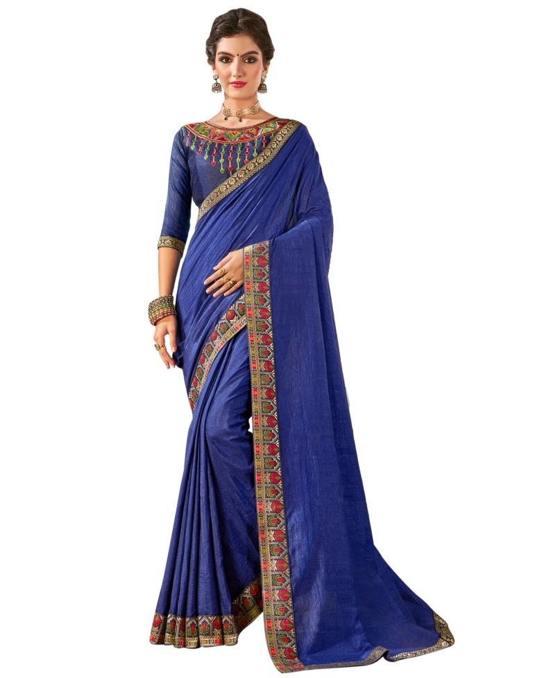 Blue Plain Silk Saree