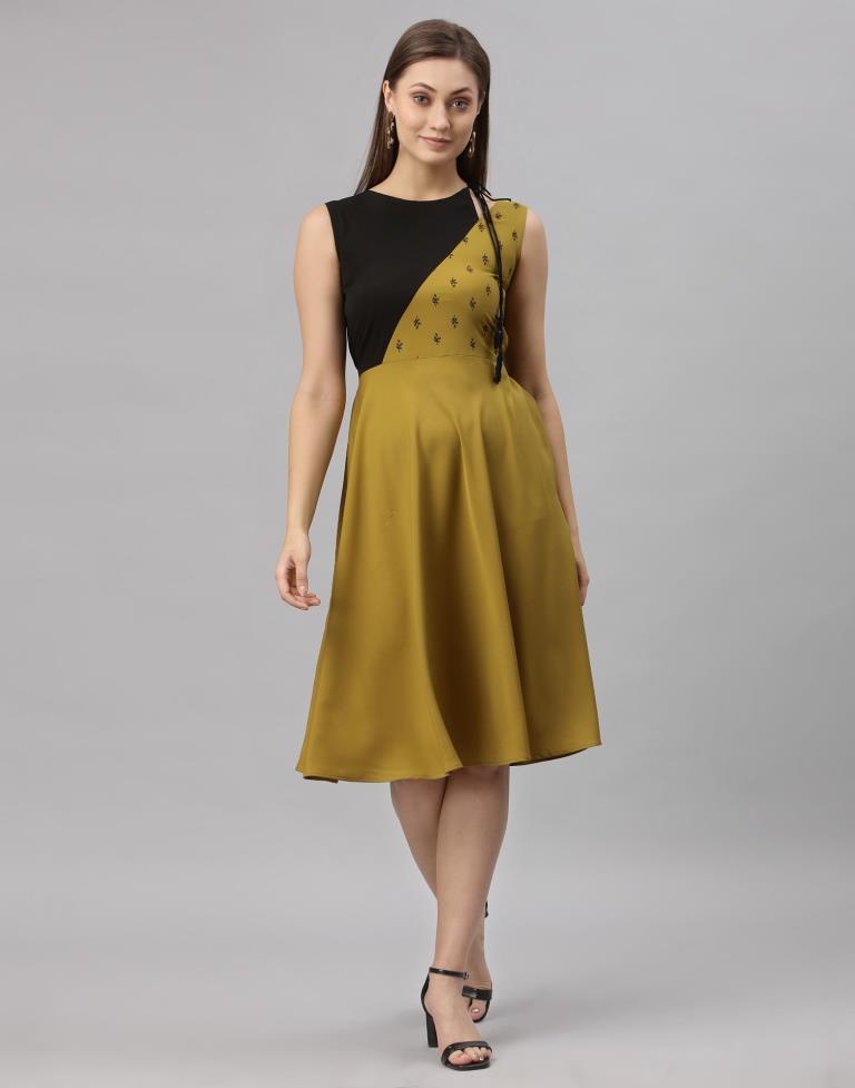 Mustared Coloured Crepe Printed Dress | Sudathi