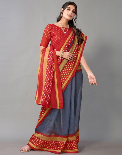 Grey Cotton Saree | Sudathi