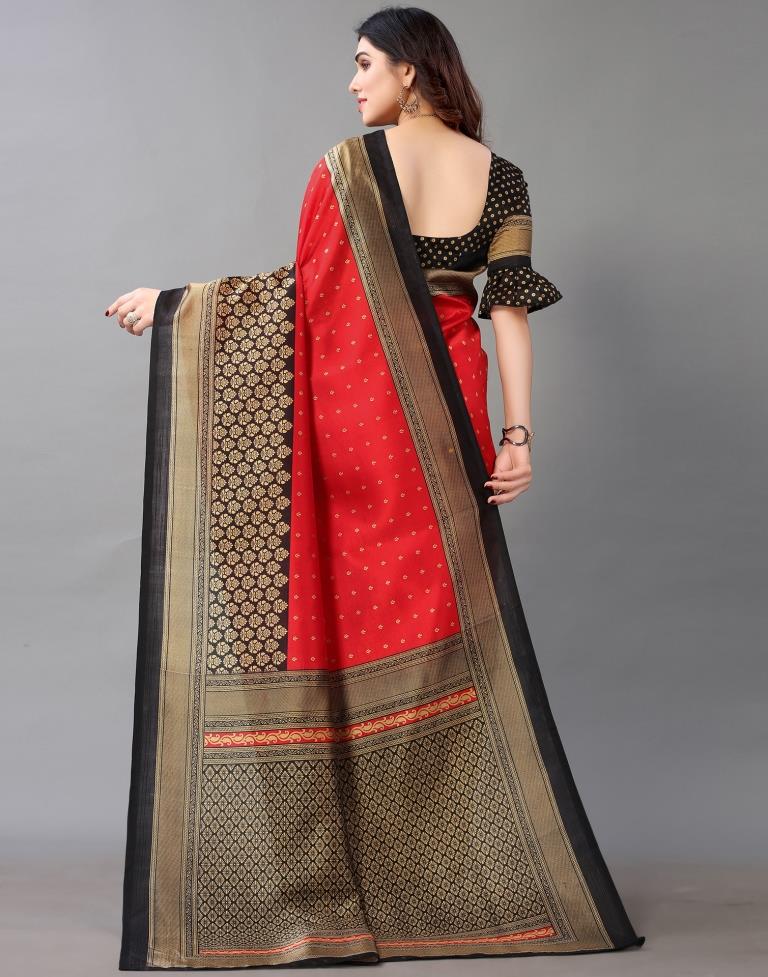 Buy Satrani Red & Black Printed Saree With Unstitched Blouse for Women  Online @ Tata CLiQ