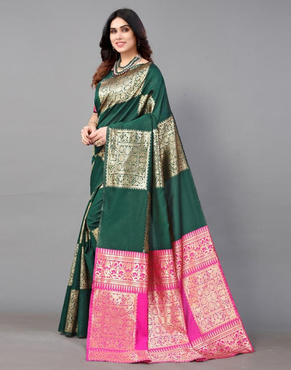 Dark Green And Golden Banarasi Silk Saree | Sudathi