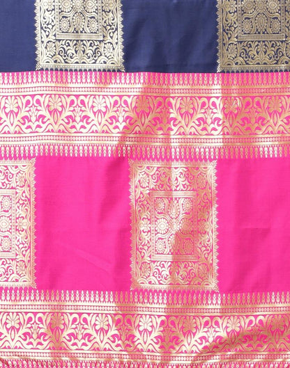 Navy Blue And Golden Banarasi Silk Saree | Leemboodi