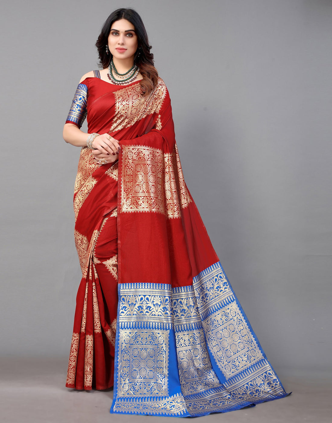 Red And Golden Banarasi Silk Saree | Sudathi