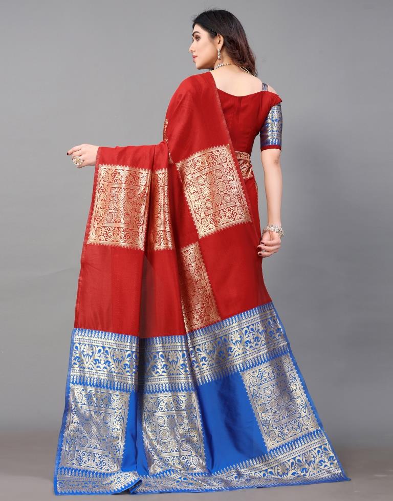 Red And Golden Banarasi Silk Saree | Sudathi