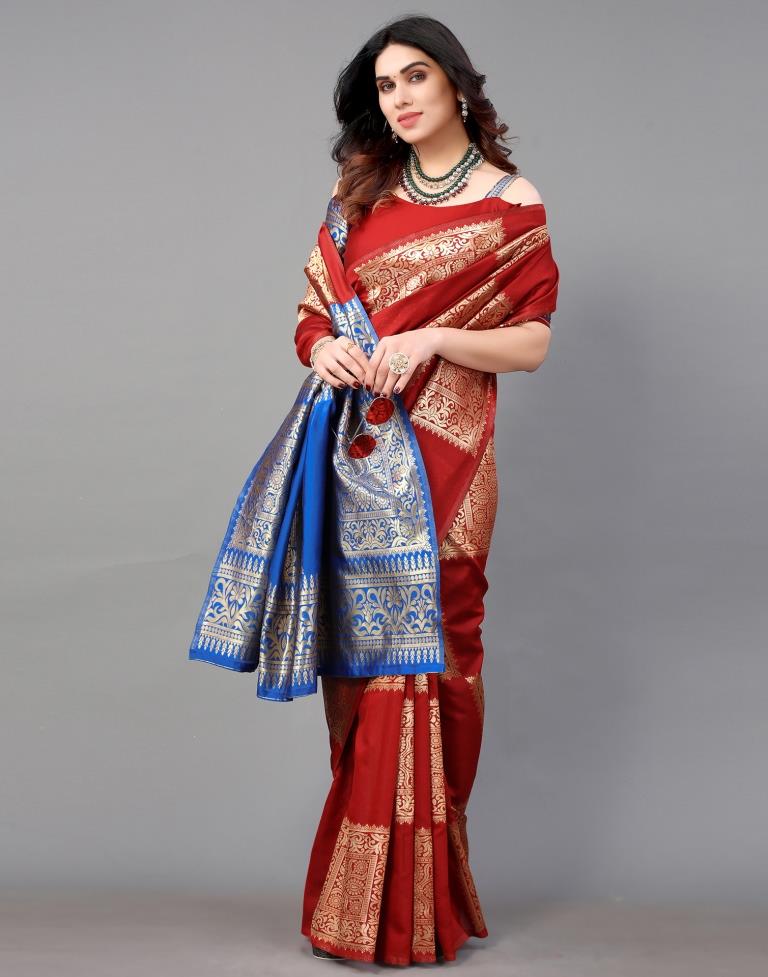 Red And Golden Banarasi Silk Saree | Sudathi